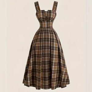 Plaid Maxi Dress in Tan and Brown(Fall Color)